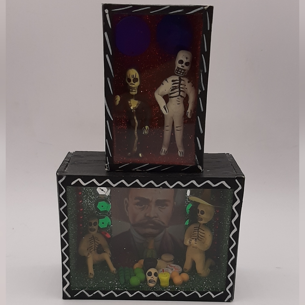 Funeral Grave Plus Mr. & Mrs. Day of the Dead Shadow Box Mexican Folk Art Brand